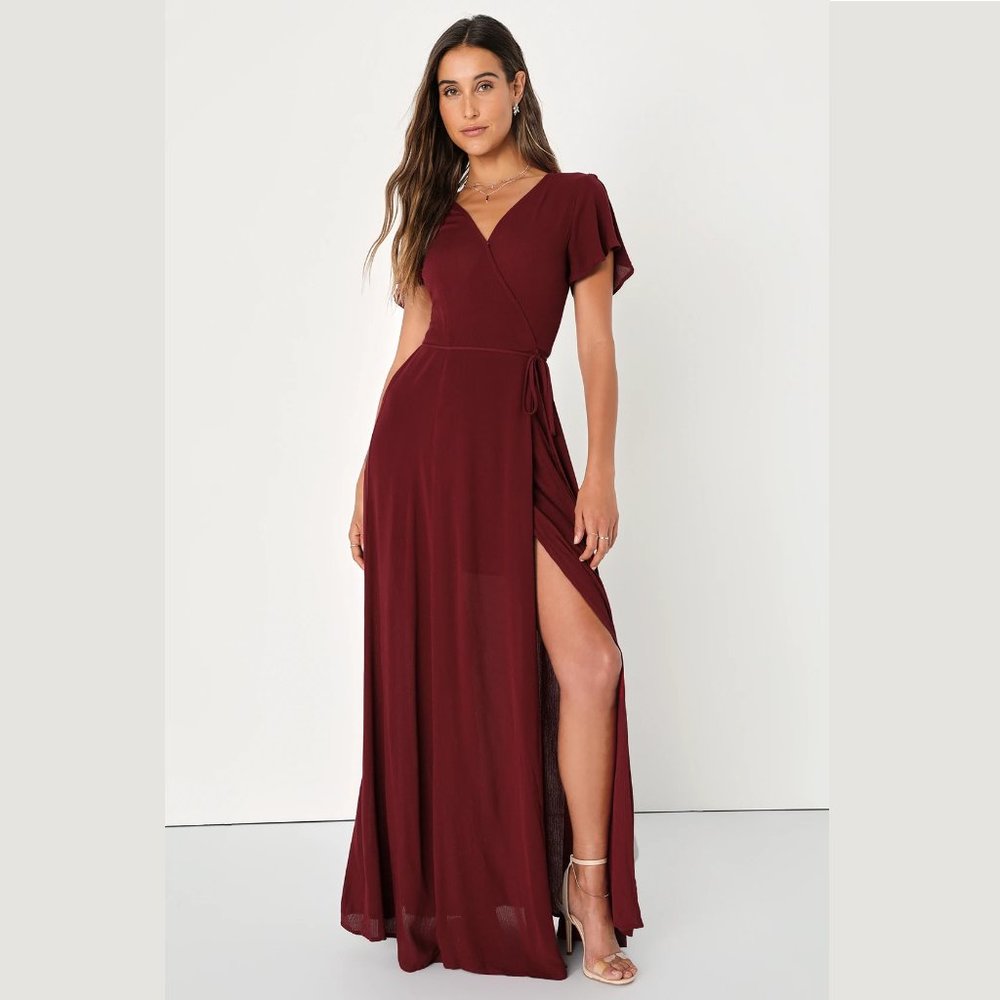 Lulu's Heart of Marigold Burgundy Wrap Maxi Dress